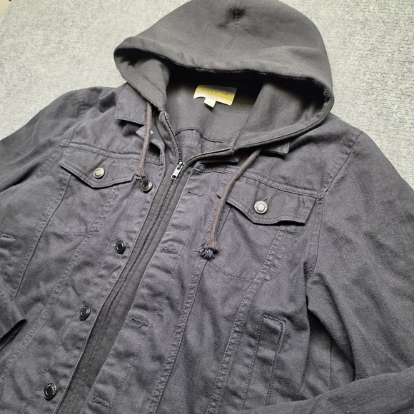 Sun + Stone Other - Sun + Stone Mens XL Black Hooded Trucker Jacket Layered Look Full Zip Jacket